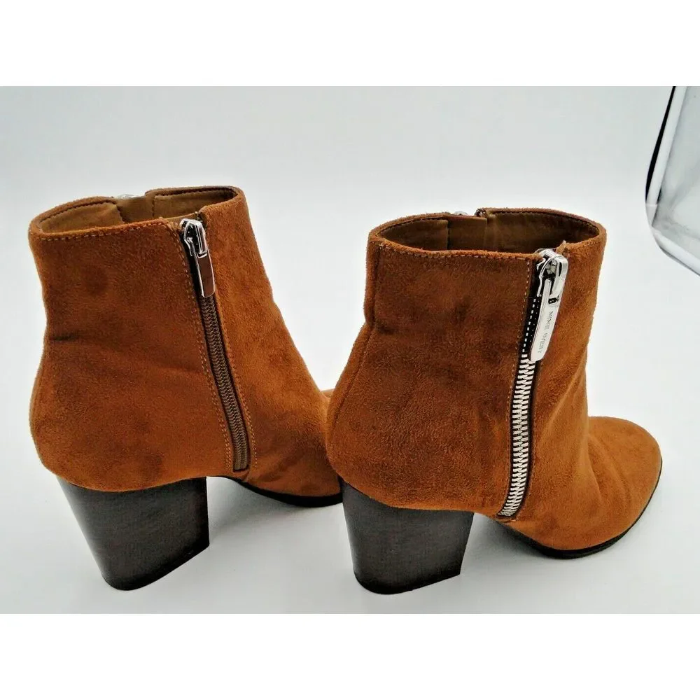 NINE WEST WNNEVA 2 Brown Suede‎ Leather Zip High Heel Ankle Boots Womens Size 7